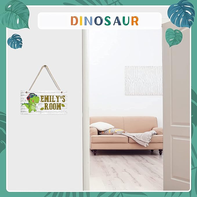 Personalized Wood Door Sign for Boys Nursery Bedroom, Custom Cartoon Dinosaur Wall Decor, Dino Wooden Hanging Wall Art
