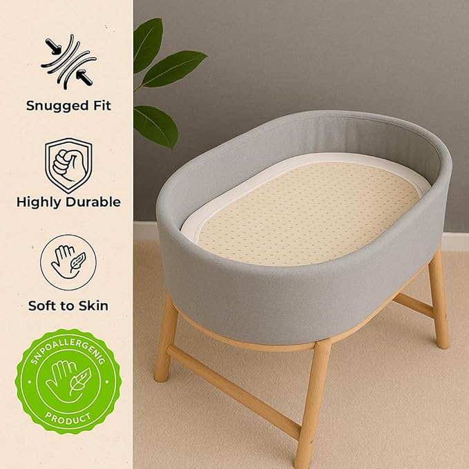 Organic Cotton Crib Mattress Protector (Water-Resistant) - Breathable Fitted Liner Pad, GOTS-Certified, Hypoallergenic, Made in USA - Bassinet 30"x15" - Pack of 1