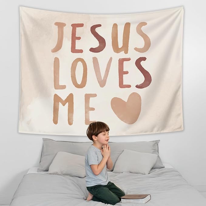 LIANGW Baby Girls Boys Nursery Decor - Jesus Loves Me Christian Tapestry Wall Hanging, Boho Neutral Bible Verse kids Room Decor, Toddler Girls Room Decor, 50x60 inche