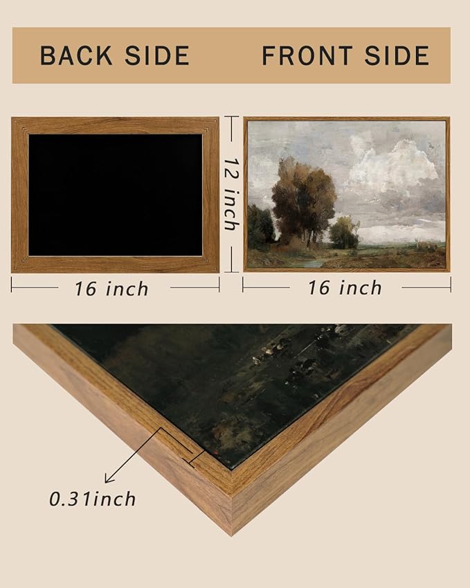 ARPEOTCY Vintage Framed Wall Art, Bedroom Bathroom Rustic Landscape Country Pictures Wall Decor, Canvas Prints Farmhouse Paintings, Neutral Home Decorations for Living Room, 12x16 inch
