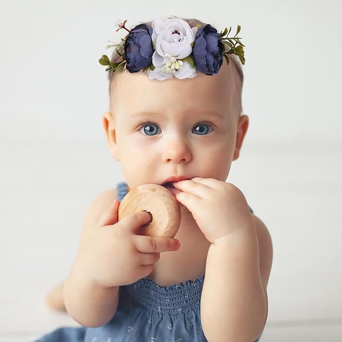 Baby Girl Floral Headbands- 3pcs Nylon Headband Handmade Flower Crown Elastic Hairband Newborn Toddler Hair Accessories Gifts for Girls （1-6 years old）