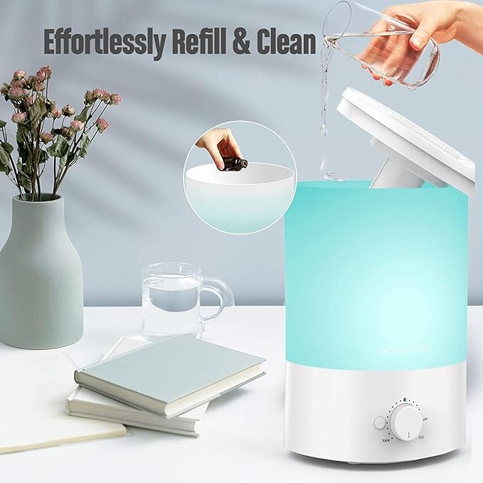 MEGAWISE 3.5L Cool Mist Humidifier with Top Refill, Large Capacity of 3.5L, Easy Safe and Convenient for Home + 7 Night light Colors
