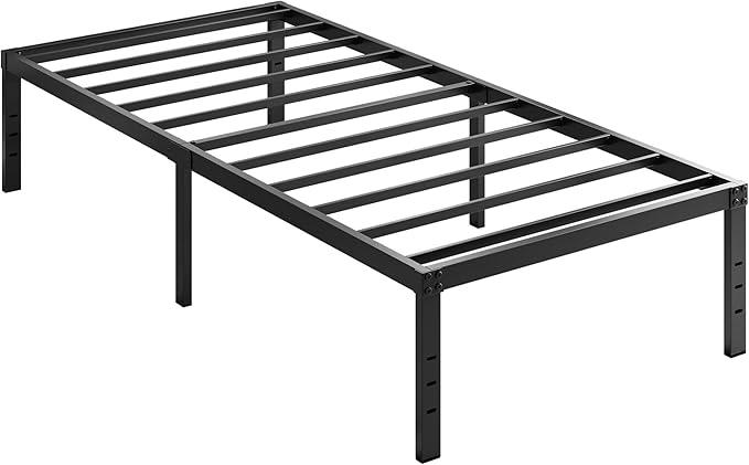 EMODA 18 Inch Twin XL Bed Frames No Box Spring Needed, Heavy Duty XL Twin Metal Platform Bed Frame with Tall Storage Space, Noise Free, Easy Assembly, Black