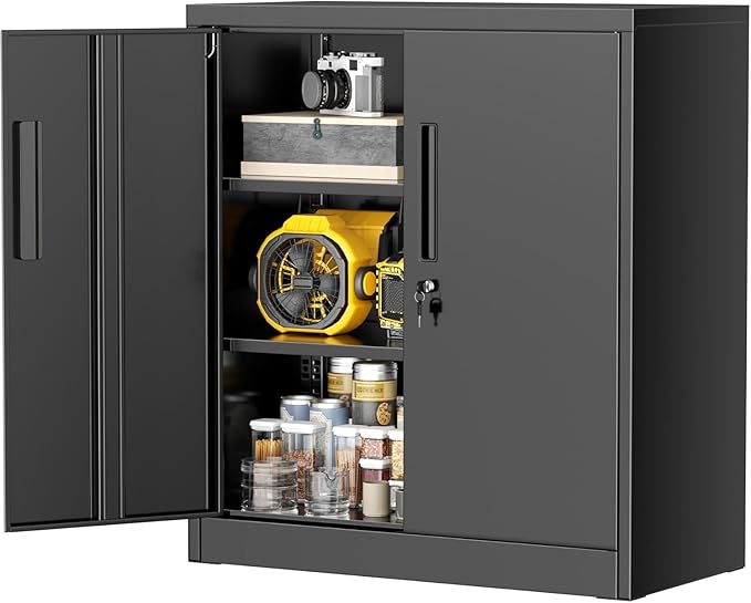 Crownland 36” Metal Storage Cabinet, Lockable Garage Storage Cabinets, Office File Cabinet with Adjustable Shelves for Garage, Home Office, Classroom, Pantry, File(Classic Black-Narrow Size)