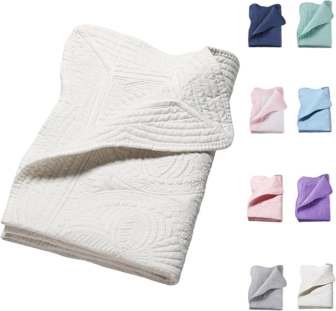 PEACELOVER Embossed Neutral Baby Quilt Durable, Lightweight Baby Blankets Four Seasons for Personlized Monogram Cotton Quilted Blanket Toddler Quilt for Boys and Girls 46x36 Inches (White)