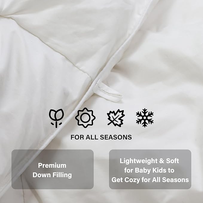 zzlamb Toddler Comforter Pinch Pleat Down Throw Blanket,Warm Crib Comforter Baby Quilt Small Duvet Insert for Kids,Light Soft Noiseless Cotton-Blended Down Proof Shell Machine Washable,White 41x48in