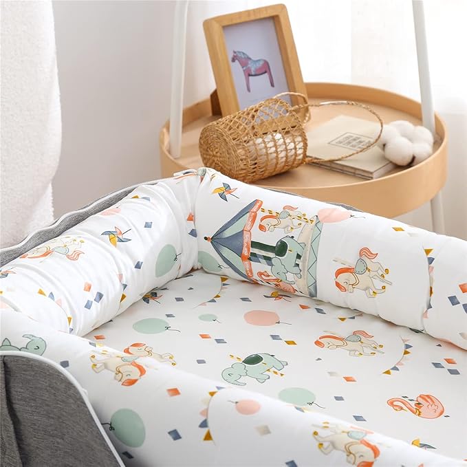 Baby Lounger for Newborn for Tummy Time,Baby Lounger Play Gym mat with Portable Bag,Awake-Time Newborn Babies Essentials Gifts 0-24 Months Home Travel(Carousel)