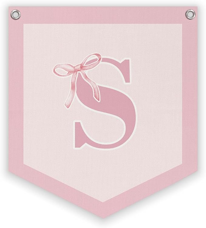 Lacama Initial Personalized Preppy Banner, Baby Girl Nursery Shower Decor Gifts, Coquette Pink Bow Teen Girl Gifts, Vintage Room Decor Toddler Room Bedroom Playroom Front Door Birthday Gift(S)