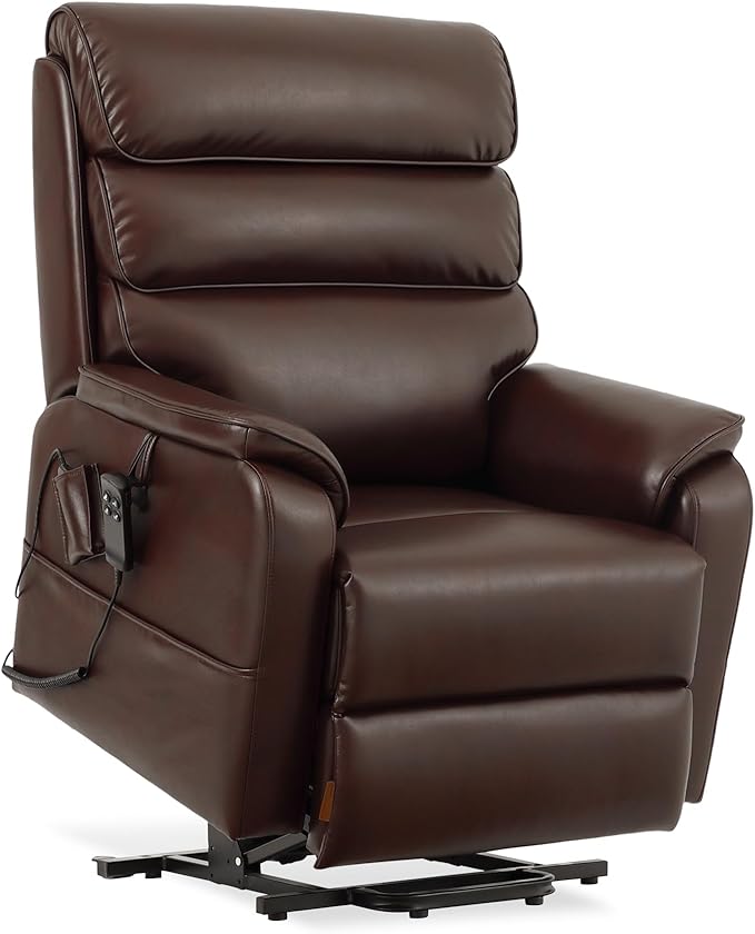 DYNOX 400 lbs Big & Tall Power Lift Recliner Chair for Elderly, Oversized Wide Dual Motor Lay Flat Infinite Positions Recliner with Heat and Massage(9298W,Faux Leather,Brown)