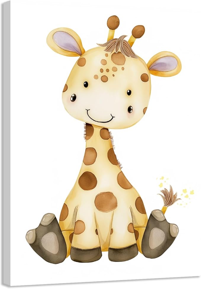 CCKOPPI Nursery Decor Canvas Wall Art Cute Wildlife Giraffe Jungle Animal Theme Watercolor Print Poster Decor Painting for Baby Room Nursery Bathroom Decor(Artwork-02, 20"x30")