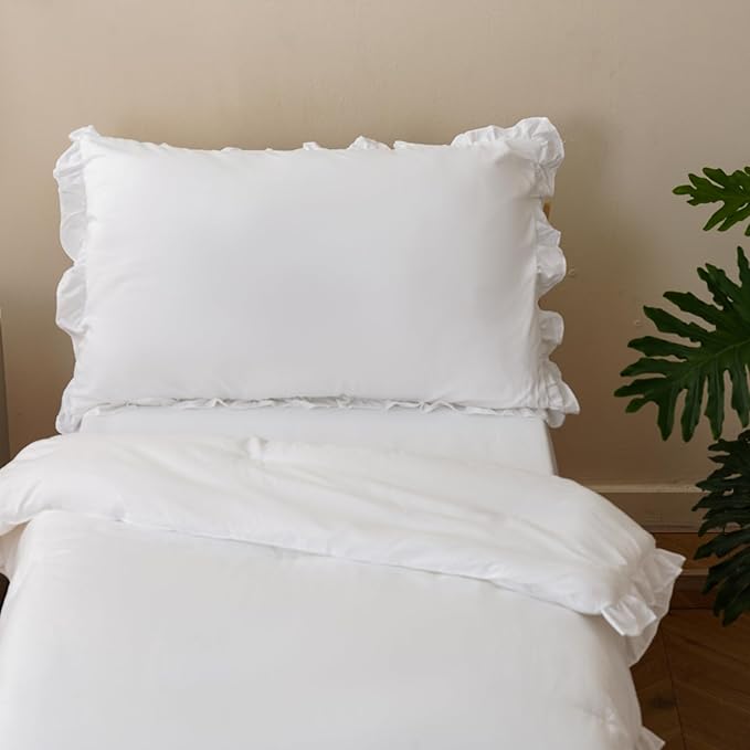 KAREVER White Toddler Bedding Set White Ruffles 4 Pieces Crib Bed Set Kids Vintage Comforter Set