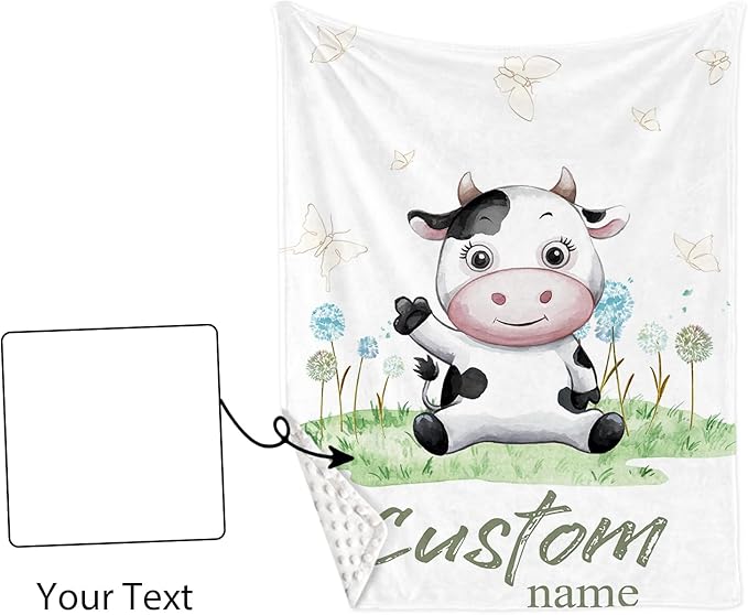 Personalized Crib Bedding Set for Boys Girls, Custom Baby Crib Sets with Name, Cows Theme Nursery Bedding, 2 Piece Baby Crib Sets - Soft Blanket with Double Layer Dotted Backing, Crib Fitted Sheet