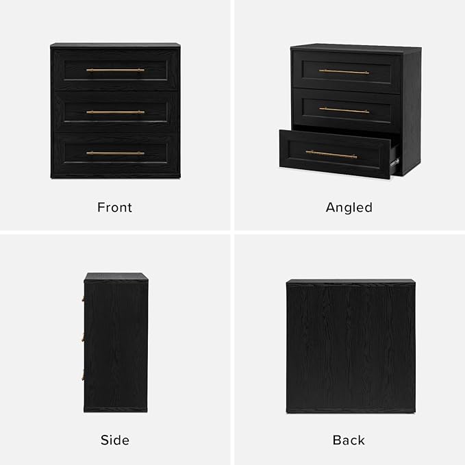 mopio Blake 3 Drawer Dresser for Bedroom, Chest of Drawers, Wood Dresser Organizer, Modern Farmhouse, Tall Night Stand, Enhanced Safety, Sturdy Compliant (2, Black Oak, One Size)