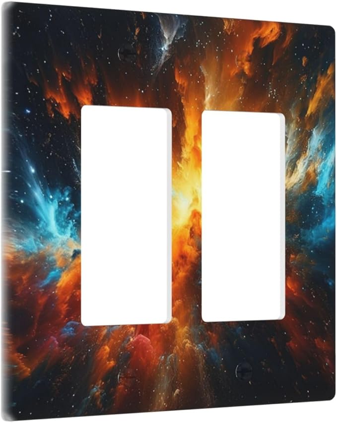 Outlet Covers Cosmic Outer Space Nebula Explosion 2 Gang Light Switch Cover Plate Double Rocker Switch plate Covers Decorative Wall Plates Electrical GFCI Receptacle for Home Decor