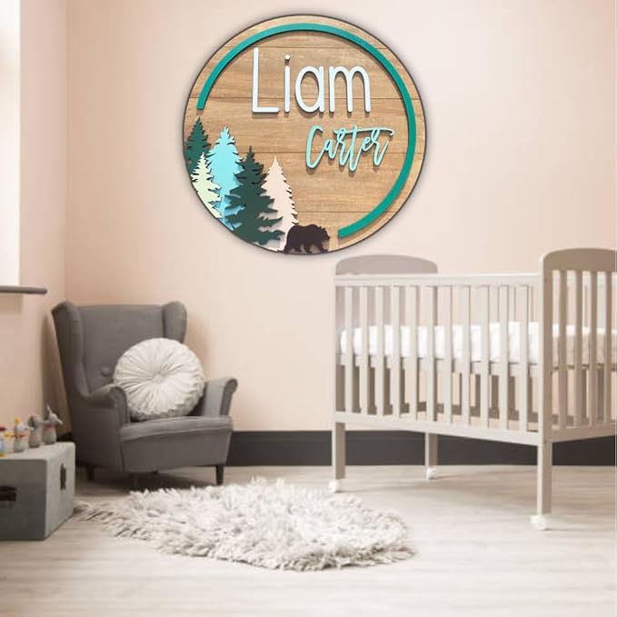 Personalized Wooden Name Sign - Custom Baby Name Signs for Nursery & Kids Room, Baby Announcement Sign, Wall Name Signs Personalized, Round Wooden Letters for Nursery Decor (Design 10)