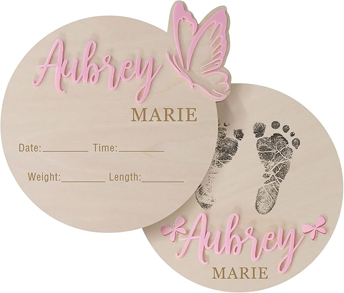 Personalized Butterfly 3D Name Sign for Hospital,Custom Wooden Baby Name Announcement Sign And Footprint Sign for Photo Prop Baby Shower Nursery Gift
