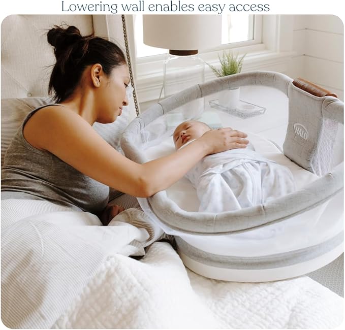 HALO BassiNest Luxe Swivel Sleeper - Over-Bed Baby Bassinet with 360° Rotation, Vibrations, White Noise, and Safe Close-Sleeping Design, Dove Grey Tweed