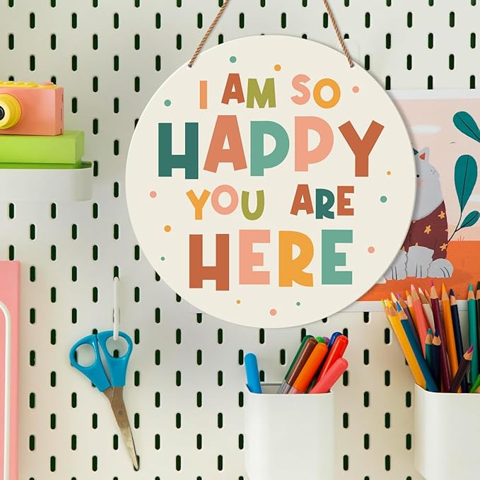 Nursery Classroom Wall Decor, Boho kindergarten Classroom Positive Wall Decor Kids Room Playroom Hanging Sign Decoration, I Am So Happy You Are Here