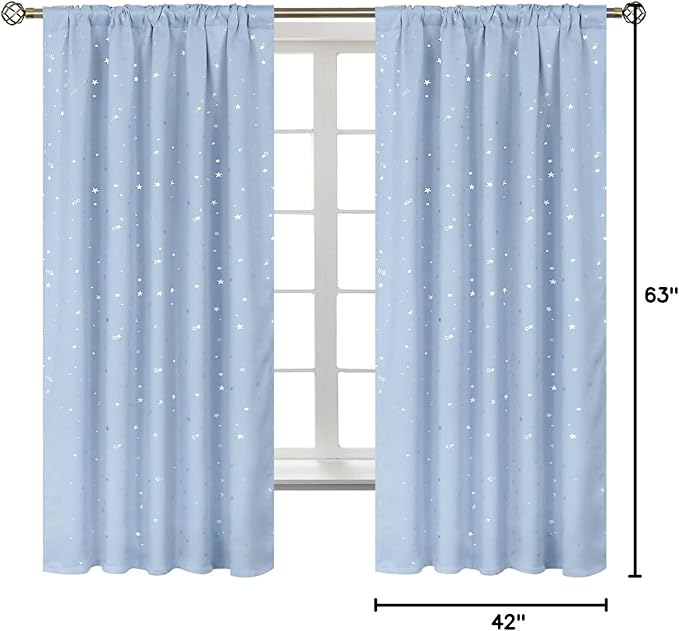 BGment Kids Blackout Curtains for Bedroom, Rod Pocket Room Darkening Curtains Decoration Thermal Insulation Window Drapes for Nursery, Children Room, 2 Panels, Each 42 x 63 Inch, Baby Blue
