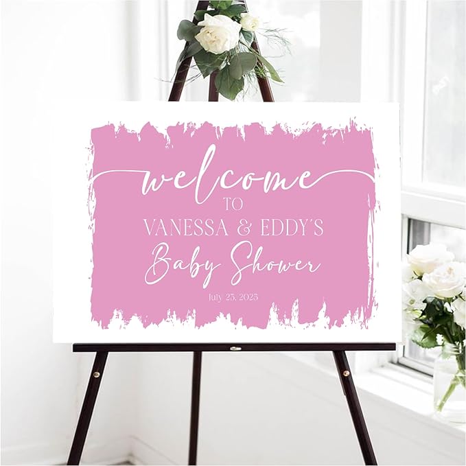 Personalized Color Brush Stroke Baby Shower Welcome Sign - Modern Announcement Sign - Coed Baby Shower Entrance Decor