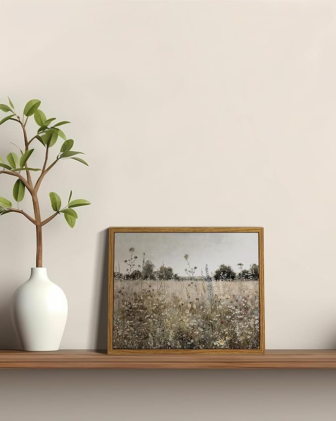ARPEOTCY Vintage Framed Canvas Wall Art, 8x10inch, Classical Wildflowers Field Sky Farmhouse Pictures Wall Decor, Art Prints for Home Decor Aesthetic, Paintings for Living Room Office Decorations