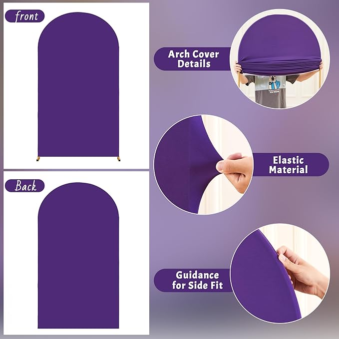 Purple Arch Cover 6FT Spandex Fitted Wedding Arch Stand Covers Round Top Chiara Arch Covers Stretchy Backdrop Cover for Birthday Party Ceremony Banquet Decoration