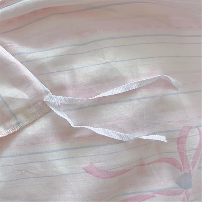 Pink Striped Duvet Cover Queen Size Bow Bedding Set 3 Pieces Kids Boys Girls Princess Style Bowknot Heart Pattern Stripe Reversible Coquette Soft Microfiber Duvet Cover Set with Zipper Closure