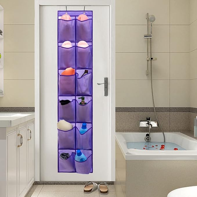 Hanging Storage Organizer Over the Door Shoes Organizer Kids Shoe Rack with 12 Large Fabric Pockets for Closet Shoe Holder Hanger (PURPLE)