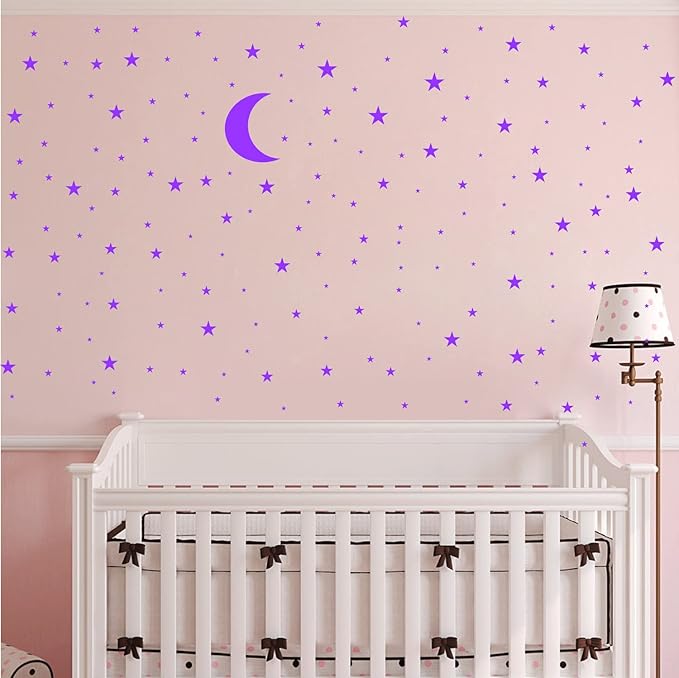 Moon and Stars Wall Decal Vinyl Sticker for Kids Boy Girls Baby Room Decoration Good Night Nursery Wall Decor Home House Bedroom Design YMX16 (Purple)