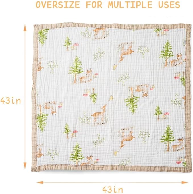 BATTILO PTY 6 Layer Muslin Baby Blankets, Nursery Blankets for Boys Girls, Swaddle Blankets Babt Blanket Neutral Soft Lightweight Toddler and Kids Throw Blanket(Sika Deer)
