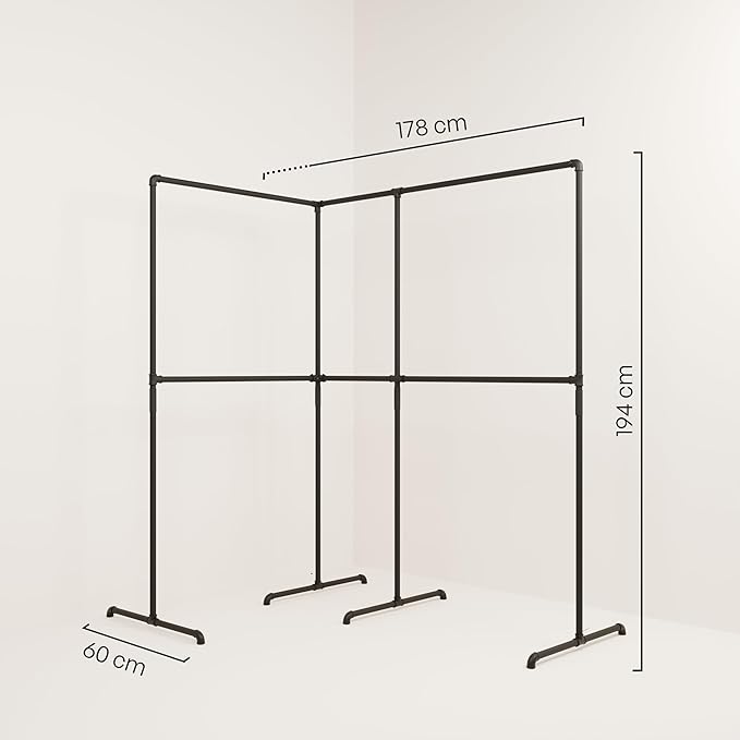 pamo Industrial Design garment rack - LAS EDGE 2.5 Black - freestanding Coat Rack for Walk-In Wardrobe Wall I Clothes Rack Made of Black Sturdy Pipes freestanding from Water Pipe
