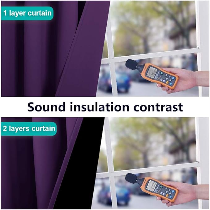 NICETOWN Kitchen Full Blackout Curtain Panels, Super Thick and Soft Insulated Window Covers, 100% Blackout Draperies with Black Backing for Cafe Window (Royal Purple, Set of 2 PCs, 52 by 54-inch)