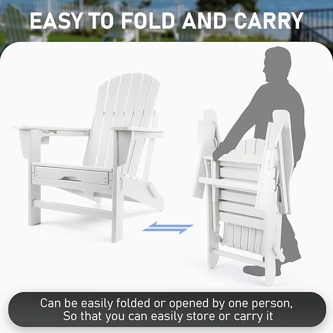 FUNBERRY Adirondack Rocking Chairs Set of 2, Multifunctional 4-in-1 Porch Rocker with Retractable Ottoman & Cup Holder HDPE All Weather