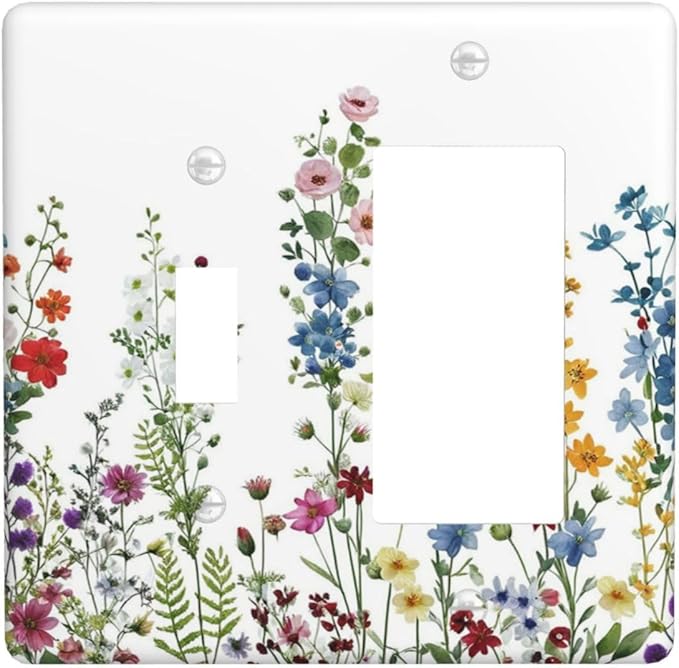 Outlet Covers Colorful Wildflowers Plants Flowers on White Background 2 Gang Combo Light Switch Cover Plate Toggle Rocker Socket Covers Decorative Switch Plates and Outlet Cover