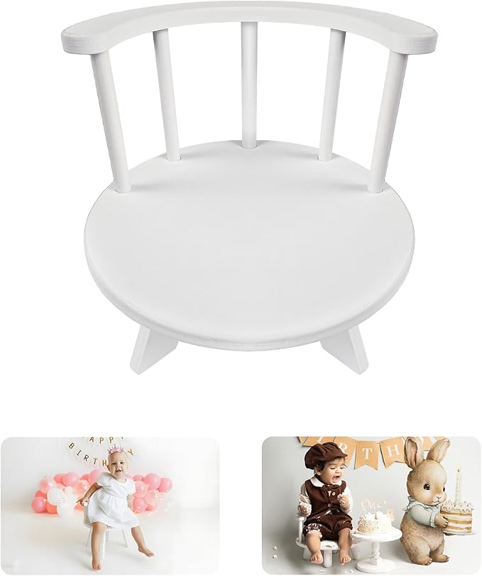 Photography Props Wooden Stool Photo Studio Accessories Semi-Circular Stool Chair White Toddler Photo Props Doll Chair Wood Stool Bench Children Photoshoots Child Photo Props Gift
