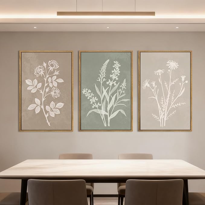 Anyzal Neutral Botanical Wall Art Boho Plant Artwork Farmhouse Floral Painting for Living Room Bedroom Dining Room 16x24 Inch Set of 3