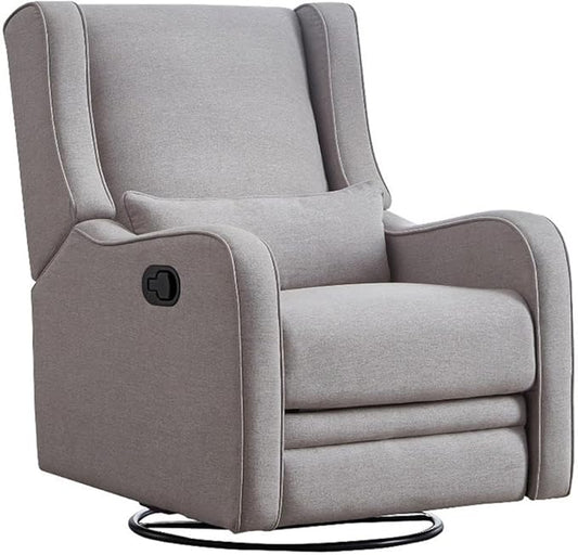 Pemberly Row Premium Fabric Glider Manual Recliner Nursery Rocking Chair for Living Room, Kids Room, Rocker Swivel Recliner with USB Port in Gray