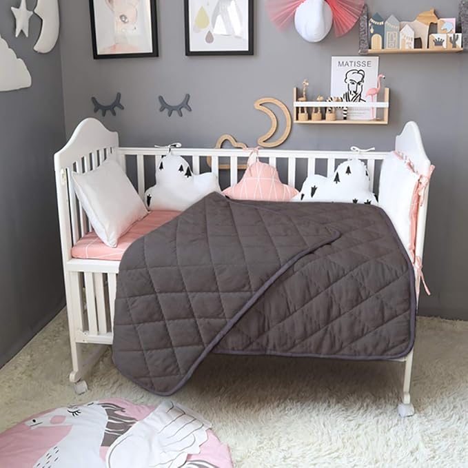 BEDSUM 100% Brushed Microfiber Down Alternative Toddler Comforter, Ultra Soft Lightweight and Warm Breathable Crib Quilted Blanket for Nursery Stroller Bed, 39x47 Inches, Dark Grey