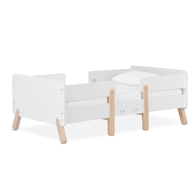 Dream On Me Osko Convertible Toddler Bed Made with Sustainable New Zealand Pinewood in White and Natural, JPMA & Greenguard Gold Certified, Non-Toxic Finish