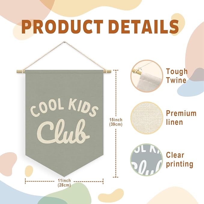 Playroom Wall Hanging Banner, Cool Kids Club Pennant Flag, Boy Nursery Decor, Classroom Decor Baby Nursery Room Banner