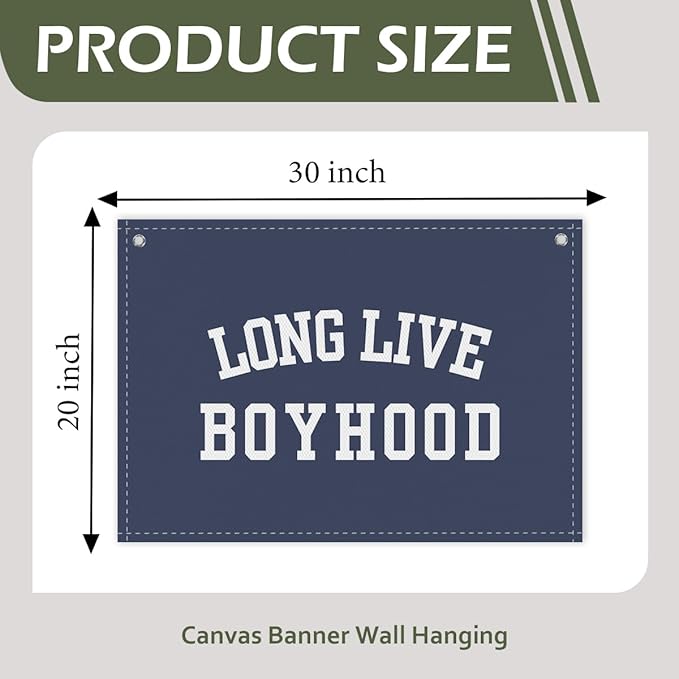 Long Live Boyhood Boys Room Decor - Linen Nursery Banner for Toddler Room Decoration, Farmhouse Kids Wall Hanging, Canvas Banner Flag for Baby Shower, Birthday Gift - A05