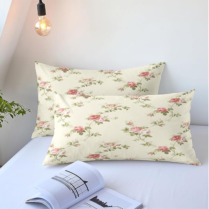 Garden Style Pink Floral Duvet Cover King Chic Shabby White Pink Floral Bedding Sets Botanical Comforter Cover Aesthetic Boho Bedding Collection