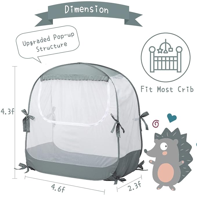 Baby Crib Tent, Pop Up Crib Canopy to Keep Baby from Climbing Out, Safety Crib Net Mosquitoes Net with See-Through Mesh, Fits Most Standard Cribs