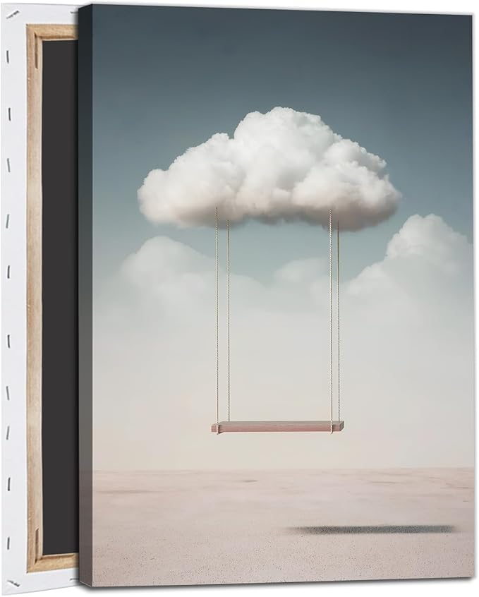Clouds Wall Art Modern Abstract Prints Modern Clouds Art White Cloud Poster Swing Painting Nature Landscape Prints Cloud Swing Wall Art Blue Sky Poster Minimalism Abstract Picture 16x24inch Framed