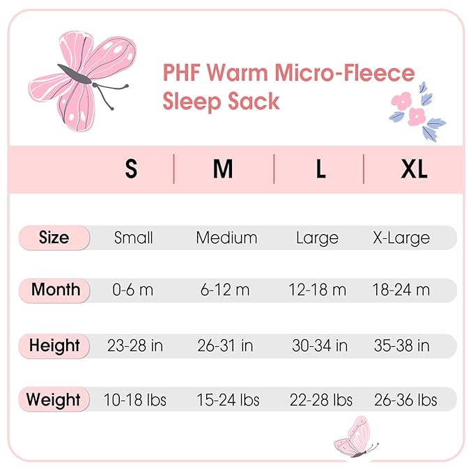 PHF 3 Pack Warm Micro-Fleece Baby Sleep Sack 6-12 Months, Soft Baby Wearable Blanket, 2-Way Zipper Sleeping Bags, Comfy Toddler Sleeping Sack for Girls, Medium Size, Butterfly