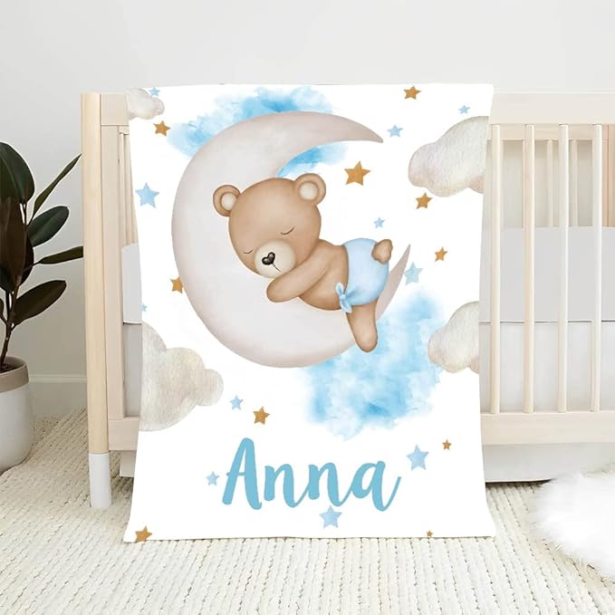 Personalized Baby Blanket for Kids, Personalized Teddy Bear Baby Blanket with Name, Baby Boy Blankets, Baby Blanket with Name, Toddler Blankets for Boys, Girl