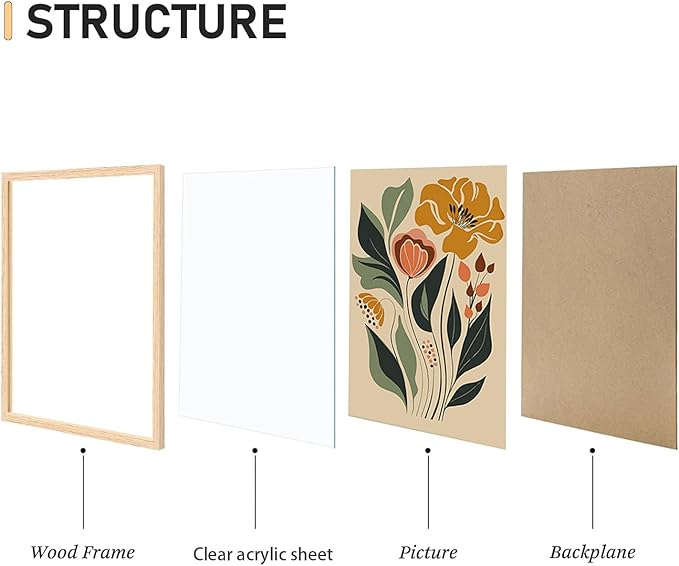CHMMART Boho Floral Framed Wall Art Flower Canvas Art Prints Set of 3 Mid Century Modern Pictures Wall Decor Botanical Painting Artwork for Living Room Bedroom Office 12x16in