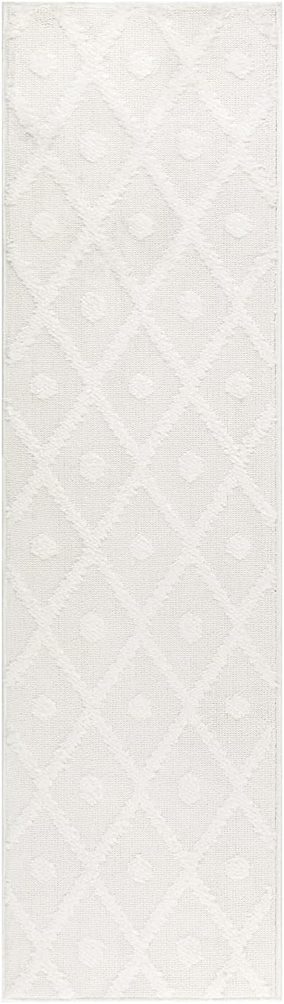 Antep Rugs Palafito 2x7 Geometric Shag Diamond High-Low Pile Textured Indoor Runner Rug (White, 2' x 7')
