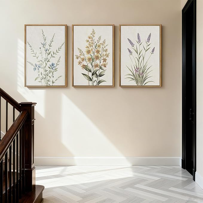 Anyzal Framed Minimalist Botanical Wall Art Large Neutral Floral Art Prints Modern Beige Wildflower Wall Decor for Living Room Bedroom Dining Room Office 16x24x3