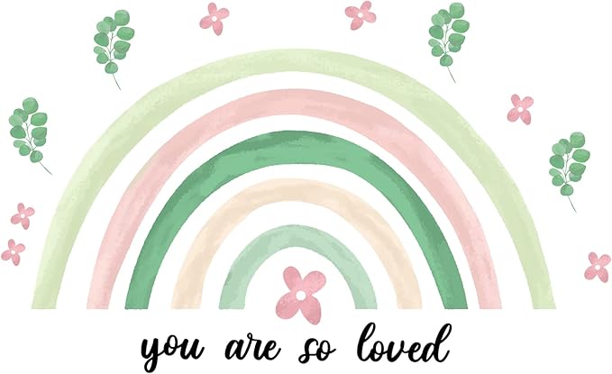 Containlol Rainbow Wall Decals, Playroom Wall Decor for Girl Room, Watercolor Peel and Stick Wallpaper, Boho Wallpaper 30 x 14 Inch Heart Art Stickers for Toddler Bedroom Nursery(Green,Fresh)
